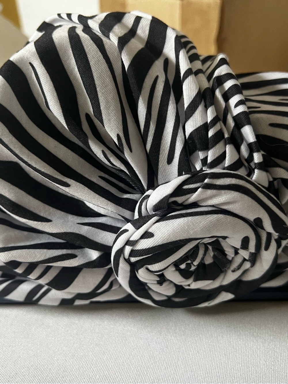 TURBAN  HEADWRAPS  ( PRETIED KNOTS) FOR  WOMEN  2--BLACK AND BLACK & WHITE ZEBRA